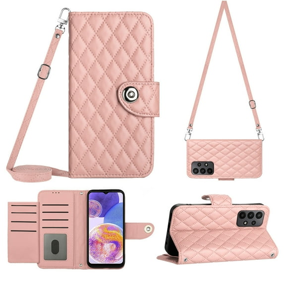 Elegant Case for Samsung A33 5G Wallet Case RFID Blocking Card Slots Holder with Shoulder&Crossbody Strap, Magnetic Folio Kickstand Handbag Flip Phone Cover for Samsung Galaxy A33 5G, Coralpink