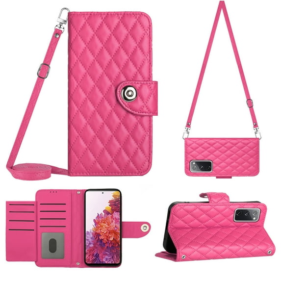 Elegant Case for Samsung S20 FE Wallet Case RFID Blocking Card Slots Holder with Shoulder&Crossbody Strap, Magnetic Folio Kickstand Handbag Flip Phone Cover for Samsung Galaxy S20 FE, Rose