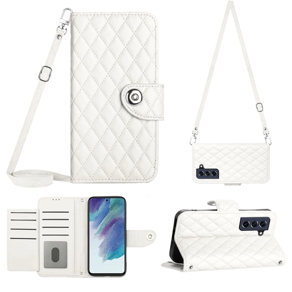 Elegant Case for Samsung S23 Plus Wallet Case RFID Blocking Card Slots Holder with Shoulder&Crossbody Strap, Magnetic Folio Kickstand Handbag Flip Phone Cover for Samsung Galaxy S23 Plus,white