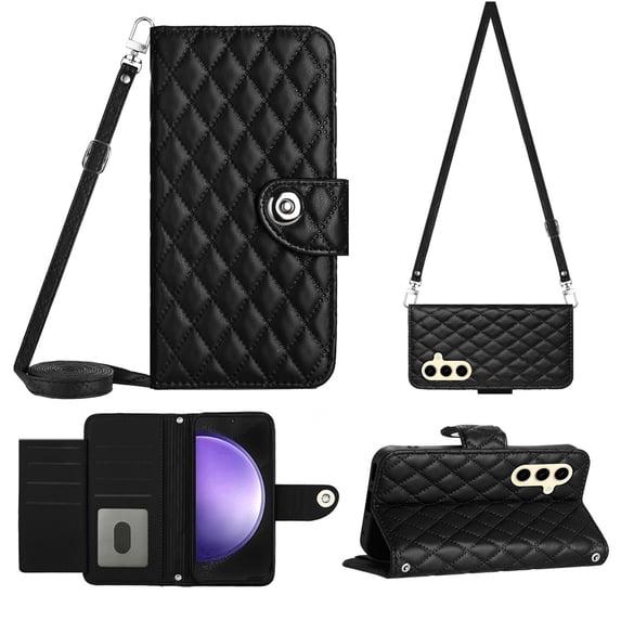 Elegant Case for Samsung S24 Wallet Case RFID Blocking Card Slots Holder with Shoulder&Crossbody Strap, Magnetic Folio Kickstand Handbag Flip Phone Cover for Samsung Galaxy S24, Black