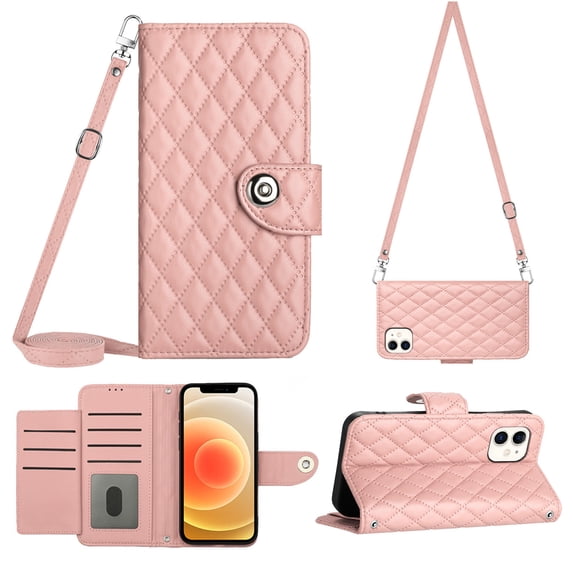 Elegant Case for iPhone 11 Wallet Case RFID Blocking Card Slots Holder with Shoulder&Crossbody Strap, Magnetic Folio Kickstand Handbag Flip Phone Cover For iPhone 11, Coralpink