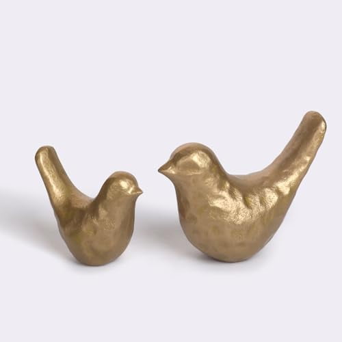 Elegant Cast Iron Bird Statue with Vintage Brass Coating – Gold Bird Figurine for Home Desk, Living Room, Bedroom, Office – Charming Decorative Ornament