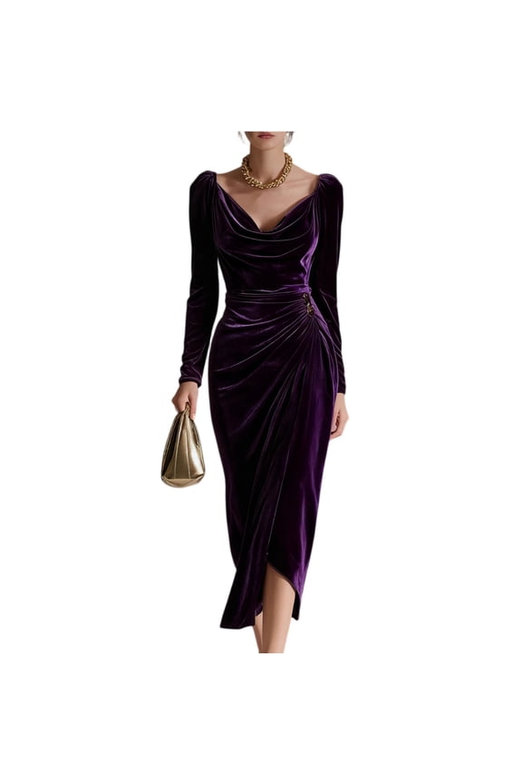 Elegant Casual Dress, Long Sleeve Bodycon or Shift Midi Dress, Versatile Dress for Day-to-Night Wear, Luncheons, and Smart Casual Events Dark Purple M