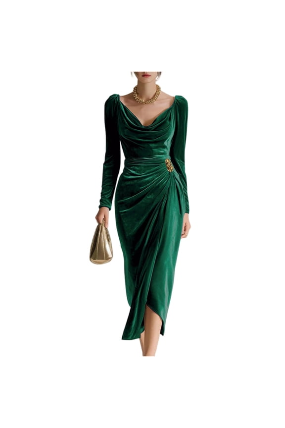 Elegant Casual Dress, Long Sleeve Bodycon or Shift Midi Dress, Versatile Dress for Day-to-Night Wear, Luncheons, and Smart Casual Events Army Green M