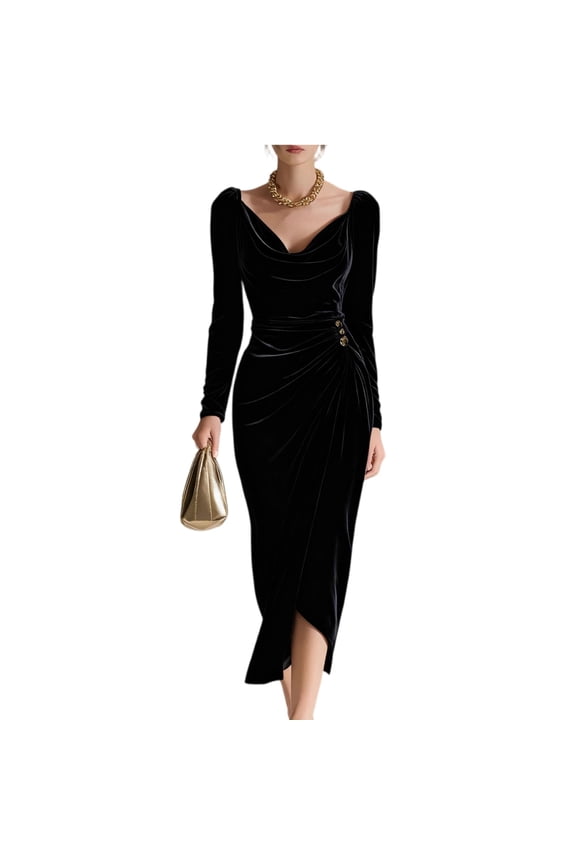 Elegant Casual Dress, Long Sleeve Bodycon or Shift Midi Dress, Versatile Dress for Day-to-Night Wear, Luncheons, and Smart Casual Events Black 2XL