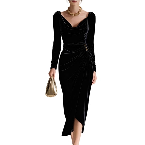 Elegant Casual Dress, Long Sleeve Bodycon or Shift Midi Dress, Versatile Dress for Day-to-Night Wear, Luncheons, and Smart Casual Events Black S
