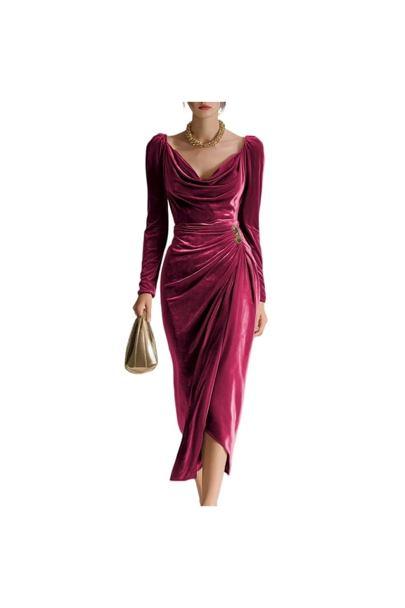 Elegant Casual Dress, Long Sleeve Bodycon or Shift Midi Dress, Versatile Dress for Day-to-Night Wear, Luncheons, and Smart Casual Events Red S