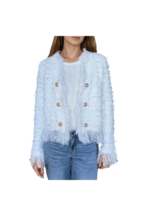 Elegant Casual Jacket With Fringe Trim Short Coat Featuring Decorative Metal Buttons For Everyday Spring Autumn Outerwear Women’s Style Women's Bomber Jacket Casual Coat