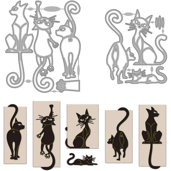 Elegant Cat Metal Die Cuts Bookmark Cutting Dies Cat Tail Bookmark Metal Embossing Stencil Animal Carbon Steel Die Cuts for DIY Scrapbooking Photo Album Making Decor