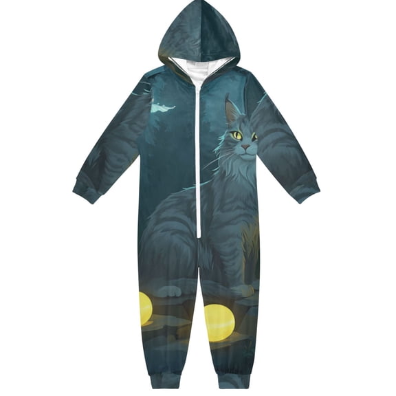 Elegant Cat One Piece Pajamas Soft Jumpsuit Cozy Sleep and Play Romper Zipper and Pockets 4T