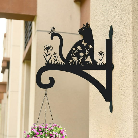 Elegant Cat Pattern Wall Plant Hanger Brackets - Metal Plant Hangers for Indoor & Outdoor - Rust-Resistant Bracket for Plants, Feeders, Chimes, Lanterns