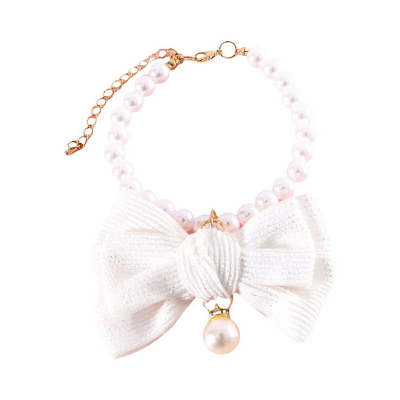 Elegant Cat Pearl Collar with Bow Tie - Adjustable Pet Necklace for Indoor Cats and Small Dogs