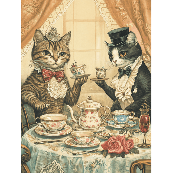 Elegant Cats Afternoon Tea Canvas Print/Wall Art Perfect for Living Room Dining Room Bedroom Kitchen and Office Decoration.