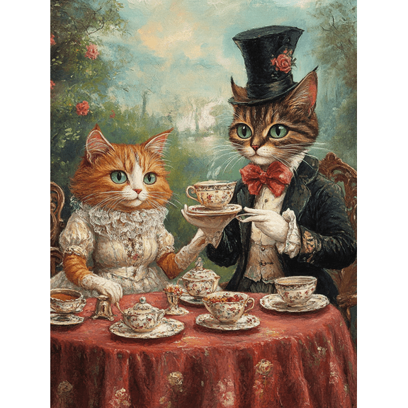 Elegant Cats Tea Party Canvas Wall ArtPerfect for Living RoomBedroomDining RoomKitchenOffice Decoration