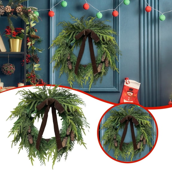 Elegant Cedar Pinecone Christmas Wreath Natural Decorative for Festive Home Wall Door 50cm