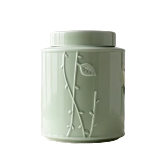 Elegant Celadon Ceramic Urn for Ashes Minimalist Solid Color Decorative Jar with Lid for Home, Tea Room, Shelf, or Desktop Keepsake