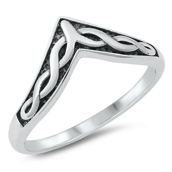 Elegant Celtic Twist Knot Chevron Ring .925 Sterling Silver Band Jewelry Female Male Unisex Size 9