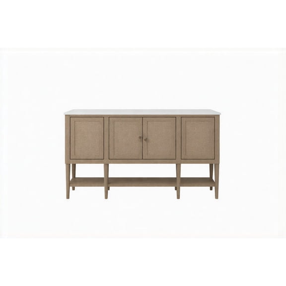 Elegant Cement Top Server - Sand Finish with Cane Insets