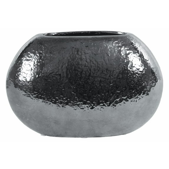 Benzara BM134207 Elegant Ceramic Elliptical Vase Hammered, Silver