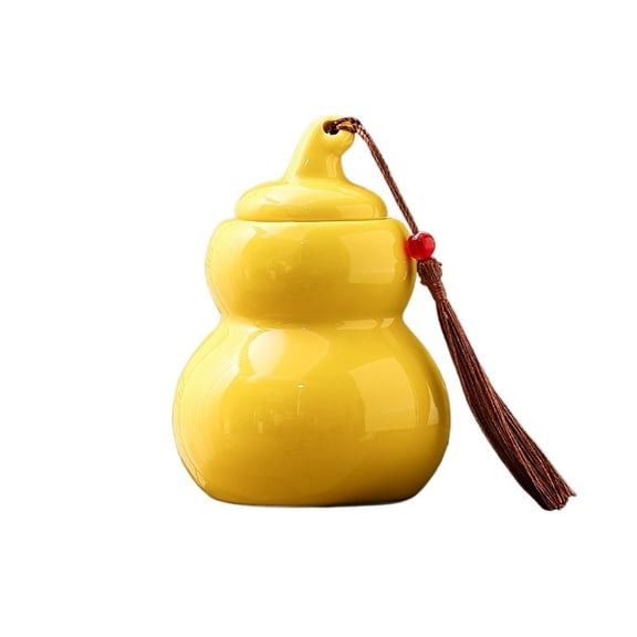 Elegant Ceramic Gourd Tea Jar with Color Glaze  Airtight Storage Container for Tea Leaves, Herbs, Pills, and Fragrance, 3.0 x 3.0 x 4.2 Inches