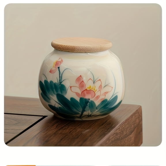 Elegant Ceramic Storage Jar with Floral Lid Decorative Vase Home Decor Aromatherapy Diffuser Dried Flower Container for Living Room Kitchen Office Modern Traditional Interiors