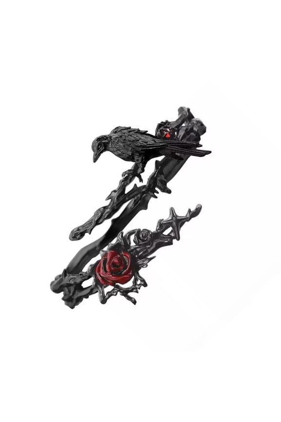 Elegant Charm Adjustable Rose Crow Cuff Sturdy Metal Gothic Accessory for Women