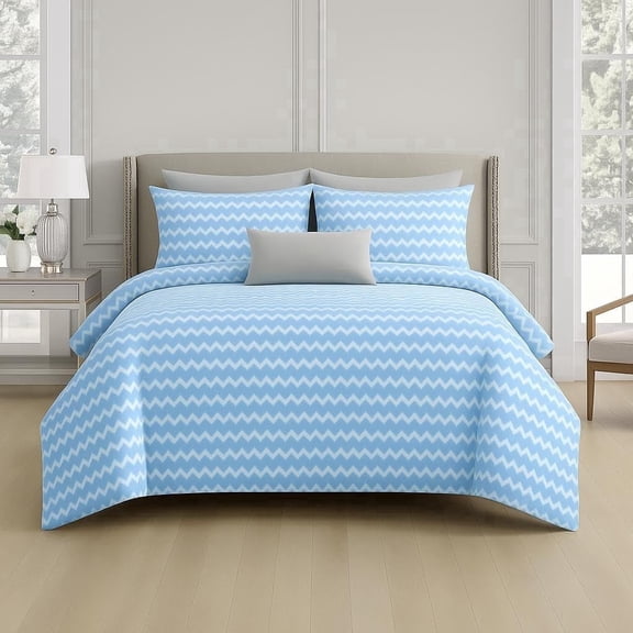 Elegant Chevron Pattern Cotton Double Bed with Pillow Covers Soft, Lightweight & Reversible Quilt for All Seasons (Aqua Blue)