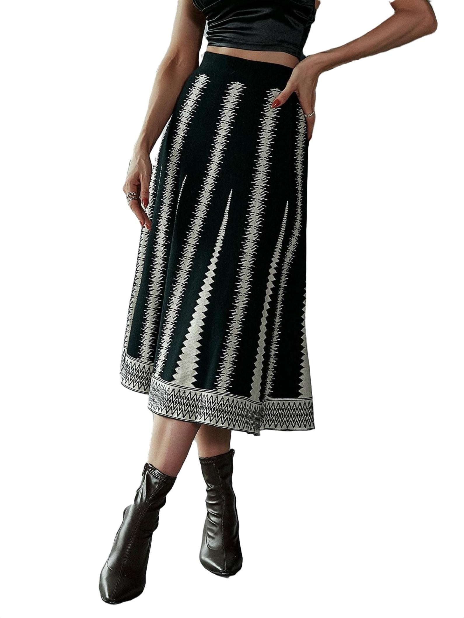 High Slits Chevron Pattern Casual Skirt | Size Small cheapest - Medium