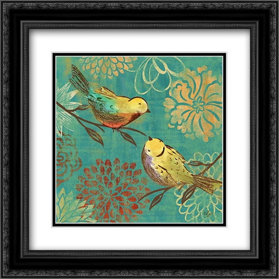 Elegant Chickadee II 2x Matted 20x20 Black Ornate Framed Art Print by Lyon, Rebecca