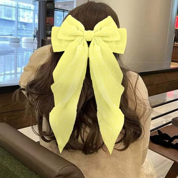 Elegant Chiffon Large Bow Hair Barrettes for Women - Spring Clip Accessories for Back of Head for Everyday Use and