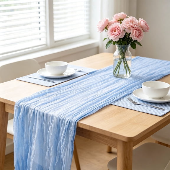 Elegant Chiffon Sheer Pleated Table Runner for Weddings Parties Bridal Showers Birthday Parties 35x71 Inches Cheesecloth Table Runner