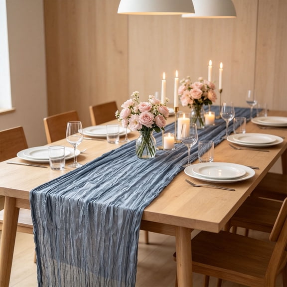 Elegant Chiffon Sheer Pleated Table Runner for Weddings Parties Bridal Showers Birthday Parties 35x71 Inches Cheesecloth Table Runner