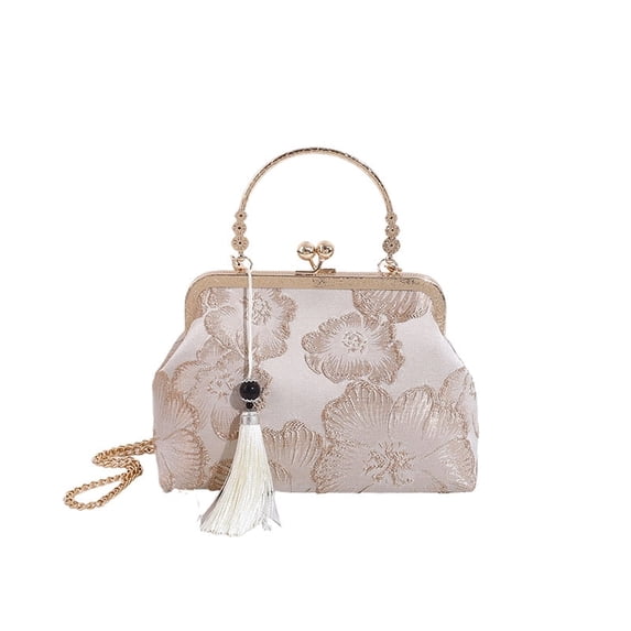 Elegant Chinese Evening Bag Cheongsam Inspired Chain Shoulder Crossbody Bag for Wedding Party Women Handbag(Khaki)