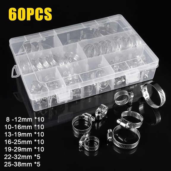 Elegant Choise 101-50pcs Adjustable Hose Clamps Worm Gear Stainless Steel Clamp Assortment set