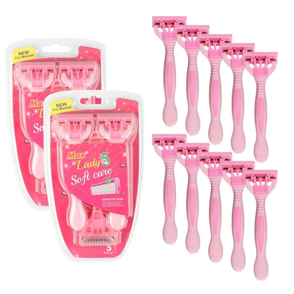 Elegant Choise 10Pcs Razors for Women 5-Blade Disposable Manual Razor Sensitive Skin, Pink