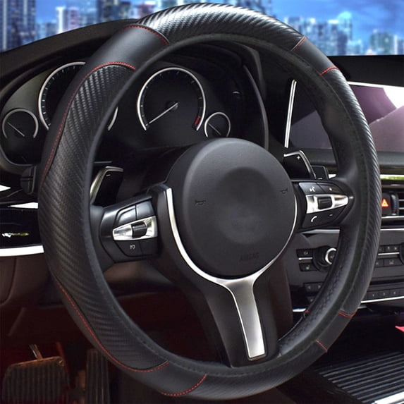 Elegant Choise 15" Carbon Fiber Steering Wheel Cover - Anti-Slip Grip & Breathable Wrap for Enhanced Driving Control & Comfort