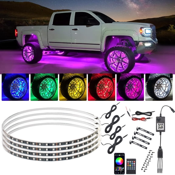 Elegant Choise 17'' LED Exterior Decorative Lights Fits Truck Car Rim RGB APP Bluetooth, Remote Control 4 Pack
