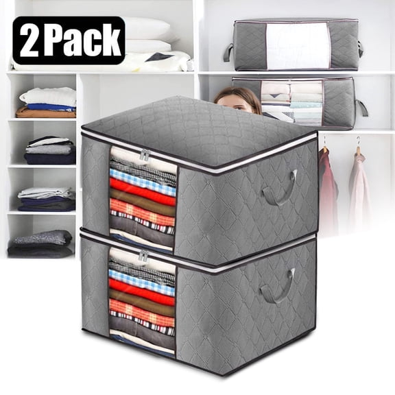 Elegant Choise 2/3 Pack Foldable Storage Bag Closet Organizers with Large Clear Window & Reinforced Handles,for Clothes,Blankets,Closets,Bedrooms,and more