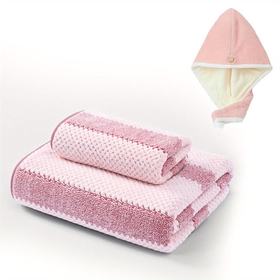 Elegant Choise 3pcs Multi-purpose Bath Towel Set Includes Washcloths Towels& Hair Drying Cap