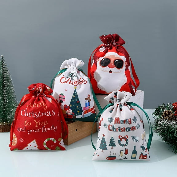 Elegant Choise 4-12PCS Christmas Gift Bags With Drawstring - Festive Holiday Party Wrapping Bags