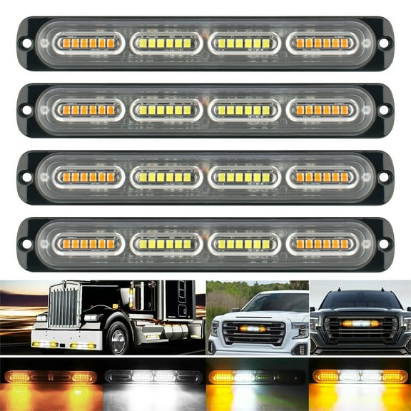 Elegant Choise 4PCS 24LED Amber/White Car Truck Warning Hazard Flashing Beacon Strobe Light Bar