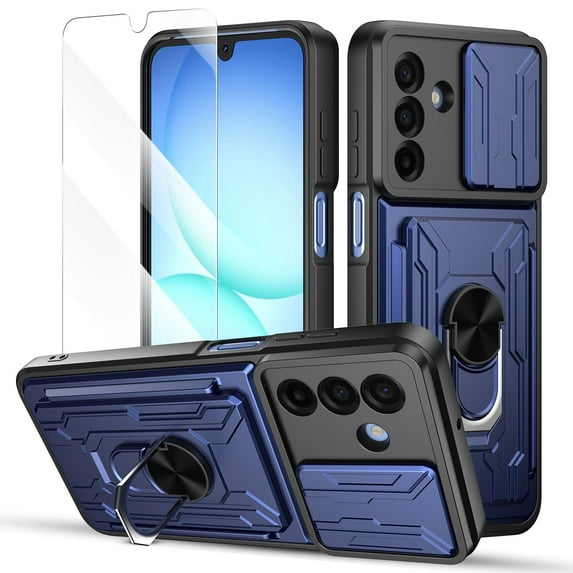 Elegant Choise Card Slot Holder Phone Case with Screen Protector for Samsung Galaxy A17 5G with Slide Camera Lens Cover and Stand