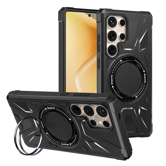 Elegant Choise Case for Samsung Galaxy S25 Ultra Magsafe Magnetic Case Shockproof Stand Cover, Black