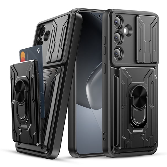 Elegant Choise Case for Samsung Galaxy S25 Ultra/S25 Plus/S25 Card Slot Wallet Case Finger Ring Holder Cover, Black