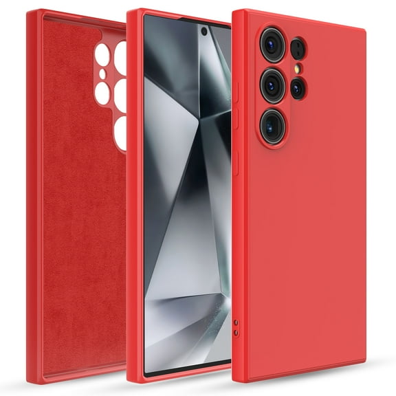 Elegant Choise Case with 2Pcs Screen Protector for Samsung Galaxy S24 Ultra/S24 Plus/S24 Liquid Silicone Protective Phone Cover, Red