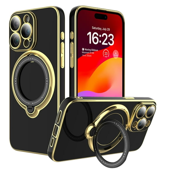 Elegant Choise Case with Built-in Lens Protector for iPhone 15 Pro Max/15 Pro/15 Plus/15 Magnetic Plating Cover, Black