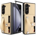 thumbnail image 1 of Elegant Choise Case with Credit Card Holder for Samsung Galaxy Z Fold 5 5G Wristband Stand Leather Phone Cover, Khaki, 1 of 13