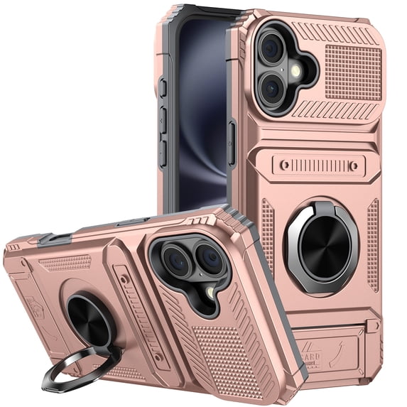 Elegant Choise Case with Flip Card Slot and Kickstand for iPhone 16 Pro Max/16 Pro/16 Plus/16 Heavy Duty Rugged Phone Cover, Pink