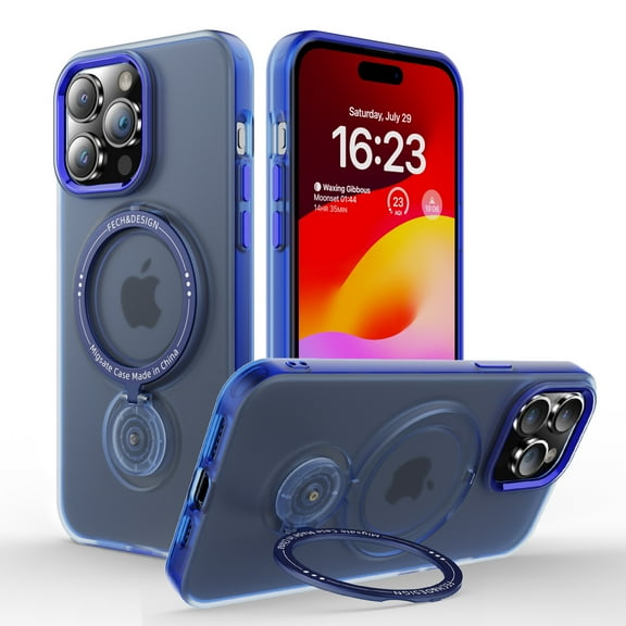 Elegant Choise Case with Screen Protector for iPhone 15 Pro Max/15 Pro/15 Plus/15 Magnetic Shockproof Ring Stand Phone Cover, Blue