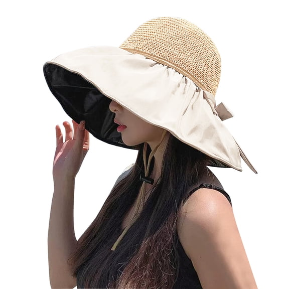 Elegant Choise Foldable Wide Brim Floppy Straw Beach Sun Hat,Summer Cap with Bowknot for Women